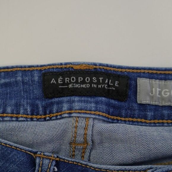 Aeropostale Jeggings Blue Jeans 8 Short 30/26 Mid‎ Rise Stone Wash Whiskering - Picture 9 of 13